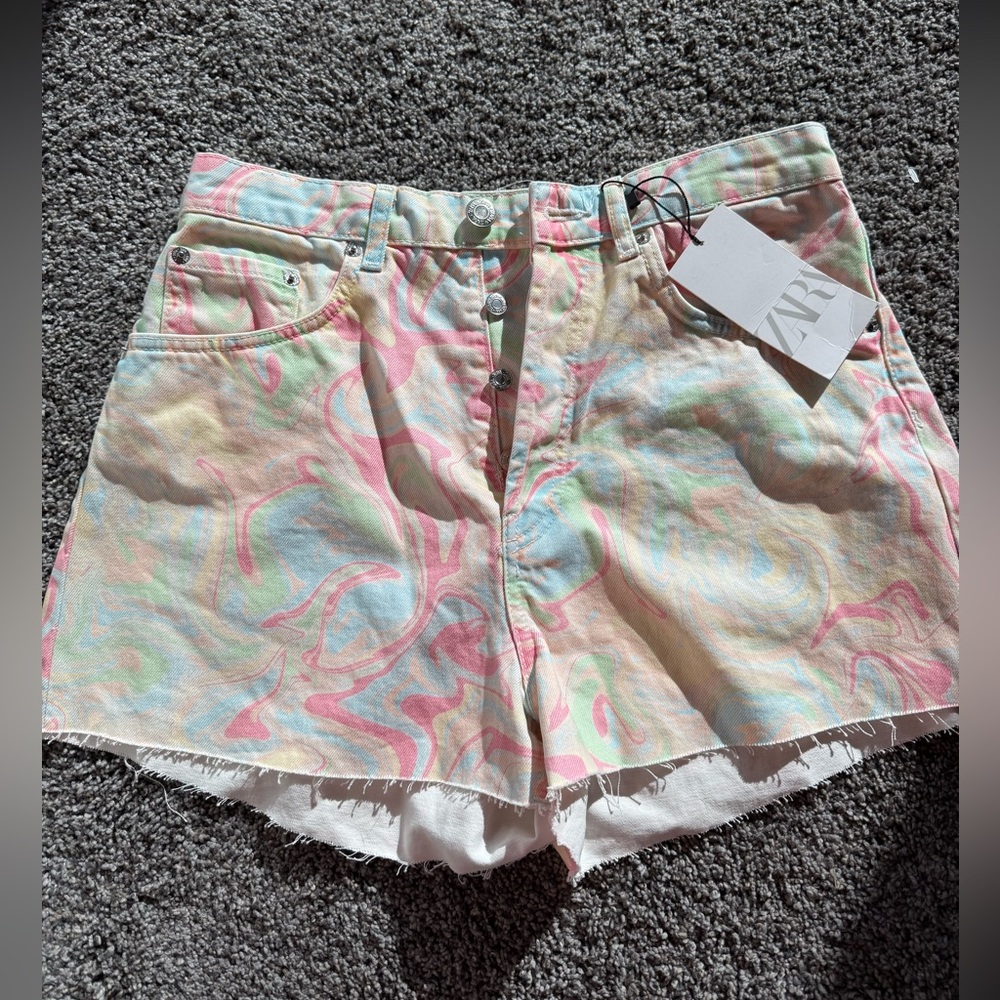 Zara Multicolor Pastel Jean Shorts NWT size 8